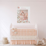 Personalised Photo Baby Girl Peach Floral Faux Canvas Print<br><div class="desc">Soft watercolor hand drawn flowers in pinks,  peaches and neutral colours with wrapping vines to accent your favourite baby photo. Perfect for baby girl nursery or any room home decor.  Perfect for your bedroom,  foyer or any other room in your lovely home.</div>