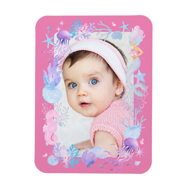 Personalised Photo Baby Girl Under The Sea Pink Magnet (Vertical)