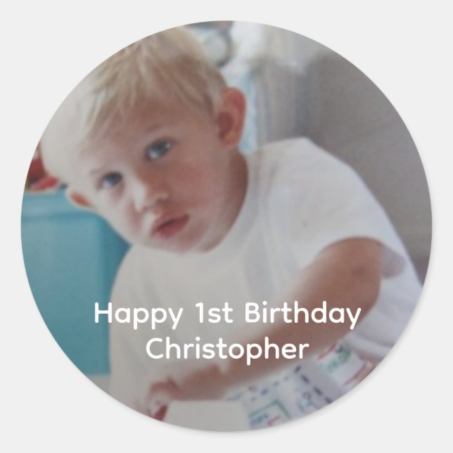 Personalised Photo Baby Kids 1st First Birthday  Classic Round Sticker (Front)