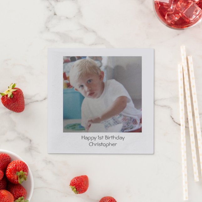 Personalised Photo Baby Kids 1st First Birthday  Napkin (Insitu)
