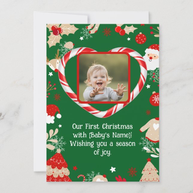Personalised Photo Baby's First Christmas  Holiday Card (Front)