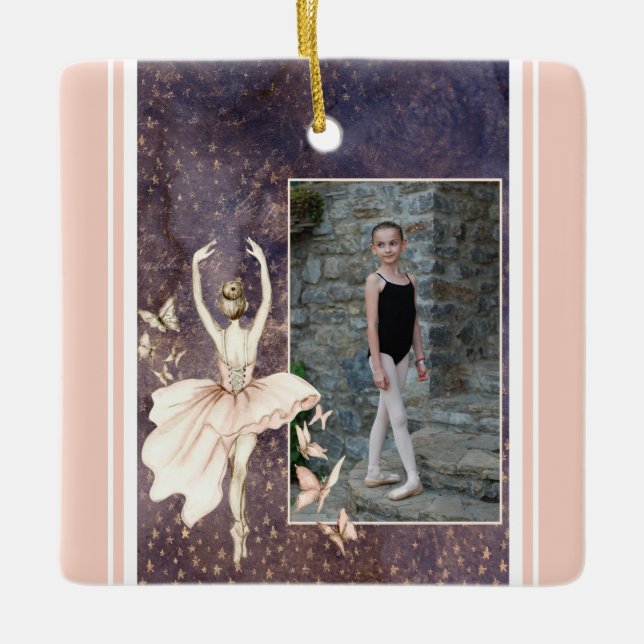 Personalised Photo Ballerina, Butterfly Christmas  Ceramic Ornament (Front)