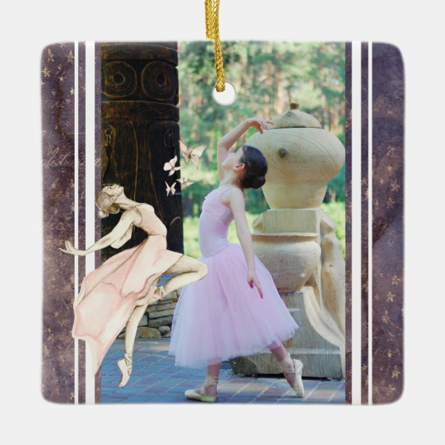 Personalised Photo Ballerina, Butterfly Christmas  Ceramic Ornament (Front)