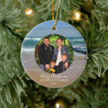 Personalised Photo Beach Christmas Ornament<br><div class="desc">Decorate your Christmas tree with this personalised ornament. The design features the vibrant aqua blue and white ocean waves of coastal Melbourne in Australia. You can change the modern text to add your family name,  year,  and photograph.</div>