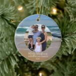 Personalised Photo Beach Ocean Christmas Card Ceramic Ornament<br><div class="desc">Decorate your Christmas tree with this personalised ornament. The design features the vibrant aqua blue and white ocean waves of coastal Melbourne in Australia. You can change the modern text to add your family name,  year,  and photograph.</div>