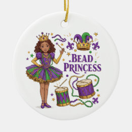 Personalised Photo Bead Princess - Mardi Gras Ceramic Ornament