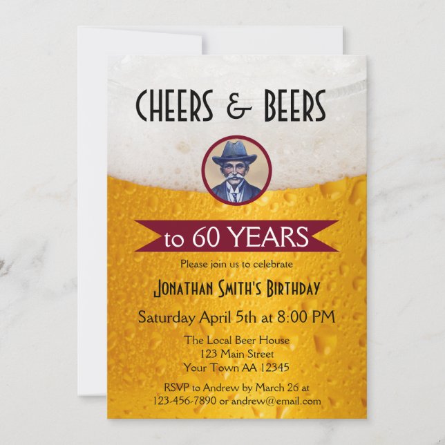 Personalised Photo Beer Birthday Party Invitation (Front)