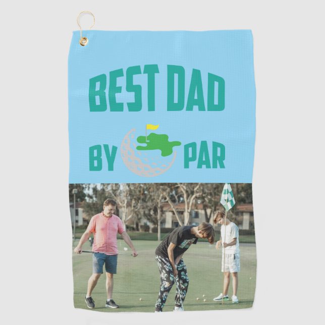 Personalised Photo Best Dad By Par  Golf Towel (Front)