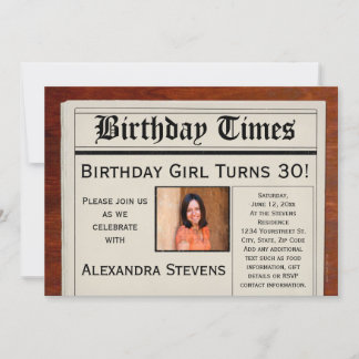 Personalised Photo Birthday Party Newspaper Invitation