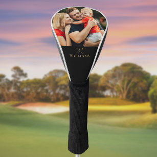 Personalised Photo Black And Gold Golf Clubs Golf Head Cover