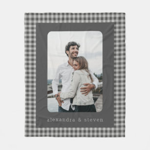 Personalised Photo Black and Grey Gingham Plaid  Fleece Blanket