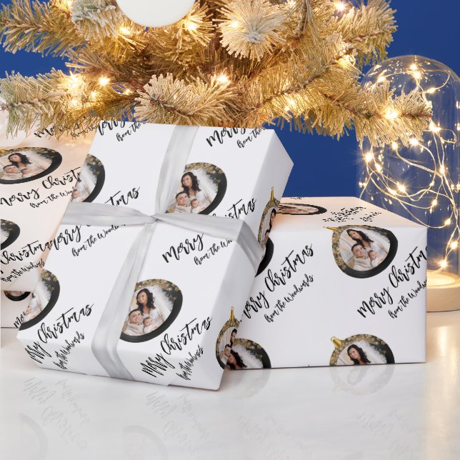 Personalised Photo Black Gold Merry Christmas Wrapping Paper (Holidays)