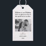 Personalised Photo Black & White Welcome Gift Tags<br><div class="desc">Personalised Photo Black & White Welcome Gift Tags These florist-centred colours and script wedding welcome gift tags are perfect for your simple classic modern boho wedding. This design features delicate and elegant romantic handwritten-like calligraphy with shabby chic typography. This look pairs well with any wedding script and all fou seasons:...</div>