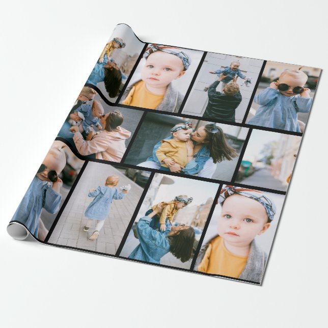 Personalised Photo Black Wrapping Paper (Unrolled)