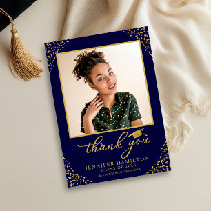 Personalised Photo Blue Gold Graduation Thank You Invitation