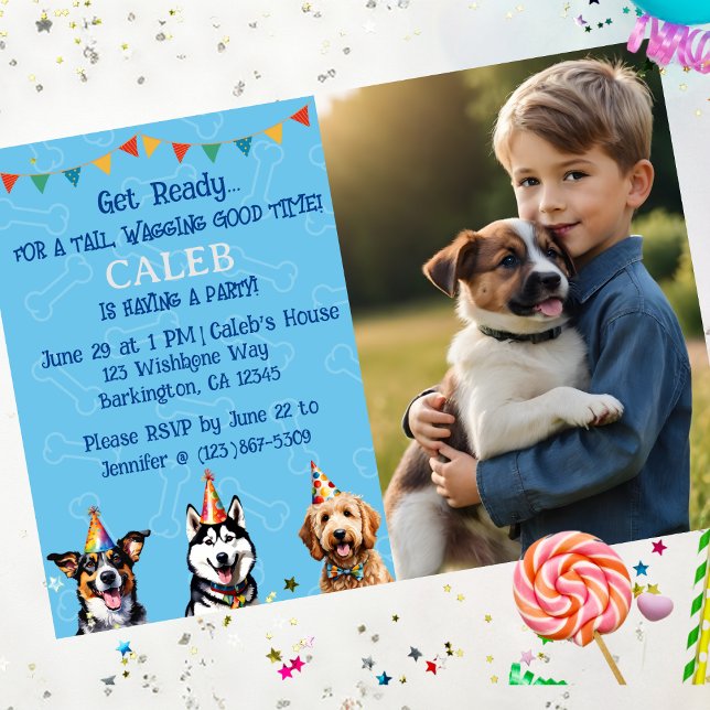 Personalised Photo Blue Puppy Dog Birthday Invitation (Creator Uploaded)