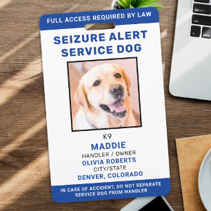 Personalised Photo Blue Seizure Alert Service Dog ID Badge