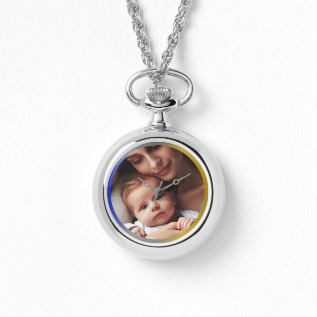 Personalised Photo Blue Silver Gold Chain Necklace (Front)