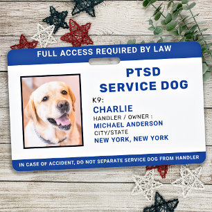 Personalised Photo Blue White PTSD Service Dog ID Badge
