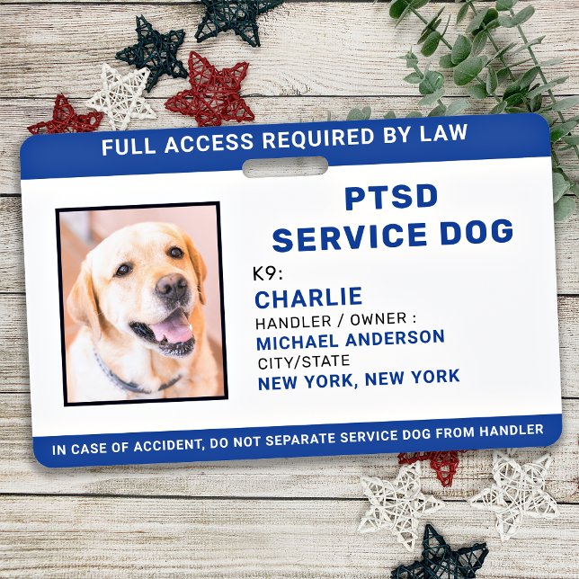 Personalised Photo Blue White PTSD Service Dog ID Badge (Creator Uploaded)