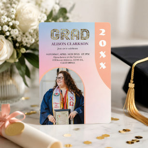 Personalised Photo Bold Arch Retro Graduation Invitation