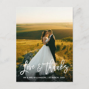 personalised photo calligraphy wedding thank you postcard