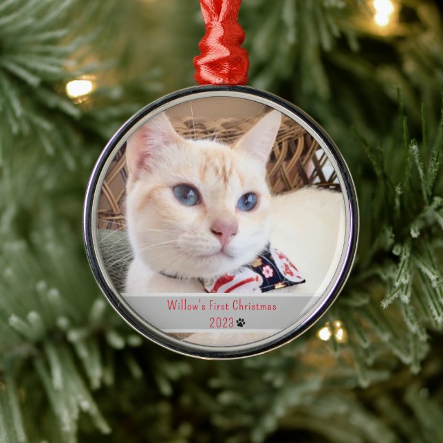 Personalised Photo Cat's First Christmas Metal Ornament (Tree)