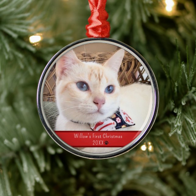 Personalised Photo Cat's First Christmas Metal Ornament (Tree)
