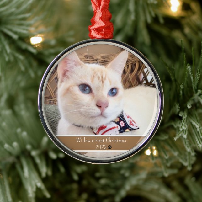 Personalised Photo Cat's First Christmas Metal Ornament (Tree)