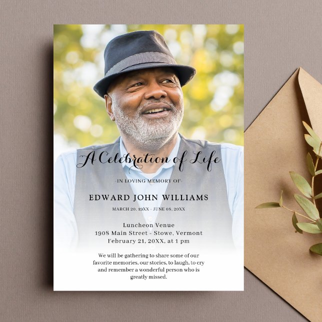 Personalised Photo Celebration of Life Funeral Invitation (Celebration of Life Photo Memorial Card)
