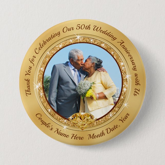 Personalised Photo Cheap Golden Anniversary Favour 7.5 Cm Round Badge (Front)