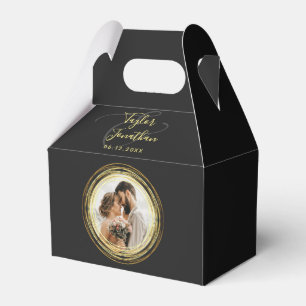 Personalised Photo Chic Black Gold Wedding Minimal Favour Box