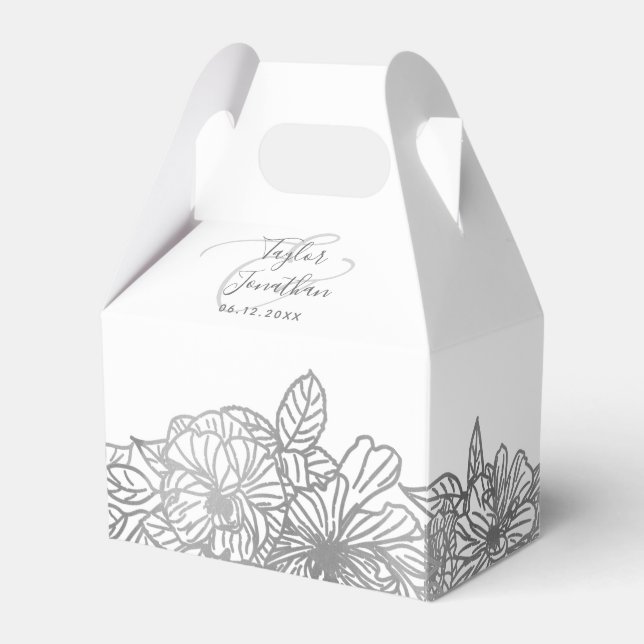 Personalised Photo Chic Silver Grey Wedding Floral Favour Box (Front Side)