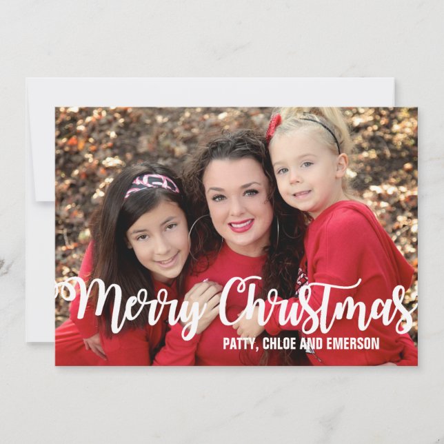 Personalised Photo Christmas Card, Red and White Holiday Card (Front)