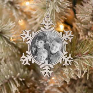 Personalised Photo Christmas Gift Snowflake Pewter Christmas Ornament