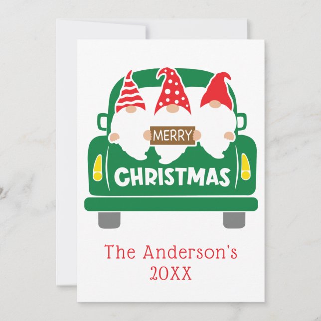 Personalised Photo Christmas Gnomes in Truck  Holiday Card (Front)