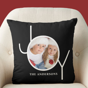 Personalised  Photo Christmas Holiday Black Cushion