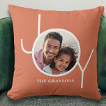 Personalised  Photo Christmas Holiday  Cushion<br><div class="desc">This stylish Christmas Holiday Photo Pillow is decorated with the word JOY in simple white typography on a terracotta background.
Easily customisable with your photo and name.</div>