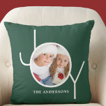 Personalised  Photo Christmas Holiday Pine Green Cushion<br><div class="desc">This stylish Christmas Holiday Photo Pillow is decorated with the word JOY in simple white typography on a pine green background.
Easily customisable with your photo and name.</div>