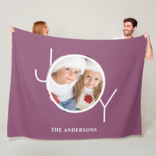 Personalised Photo Christmas Holiday Purple Fleece Blanket