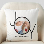 Personalised Photo Christmas Holiday White Cushion<br><div class="desc">This stylish Christmas Photo Pillow is decorated with the word JOY in modern black typography on a white background. Makes a great keepsake gift.
Easily customisable with your photo and name.</div>