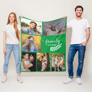 Personalised Photo Collage, Beautiful Family Green Fleece Blanket