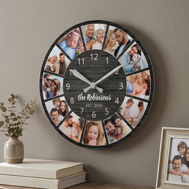 Personalised Photo Collage Black Wood Family Round Clock (Creator Uploaded)