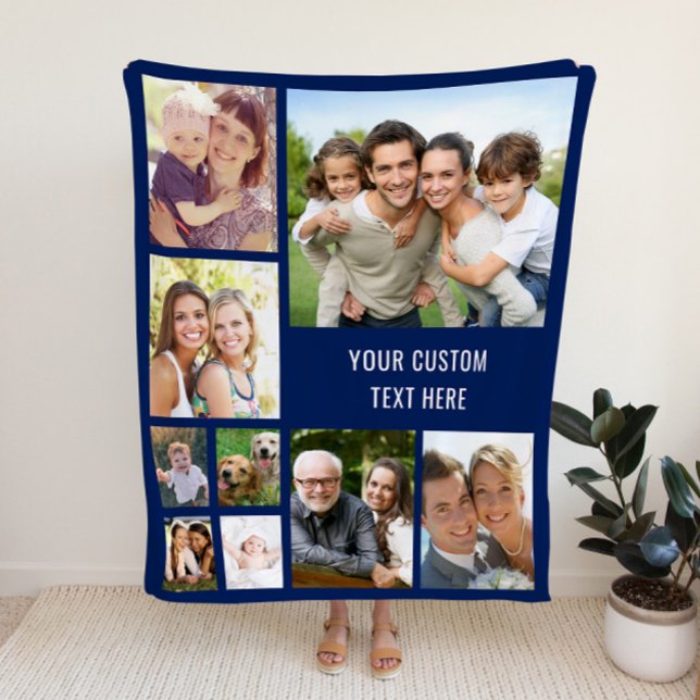 Personalised Photo Collage Blue Fleece Blanket (Creator Uploaded)