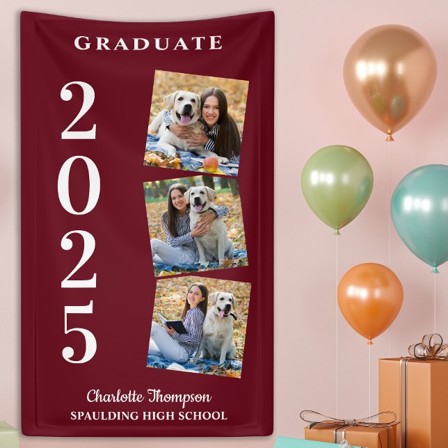 Personalised Photo Collage Burgundy Graduation Banner (Creator Uploaded)