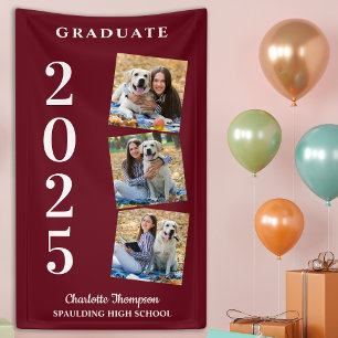 Personalised Photo Collage Burgundy Graduation Banner