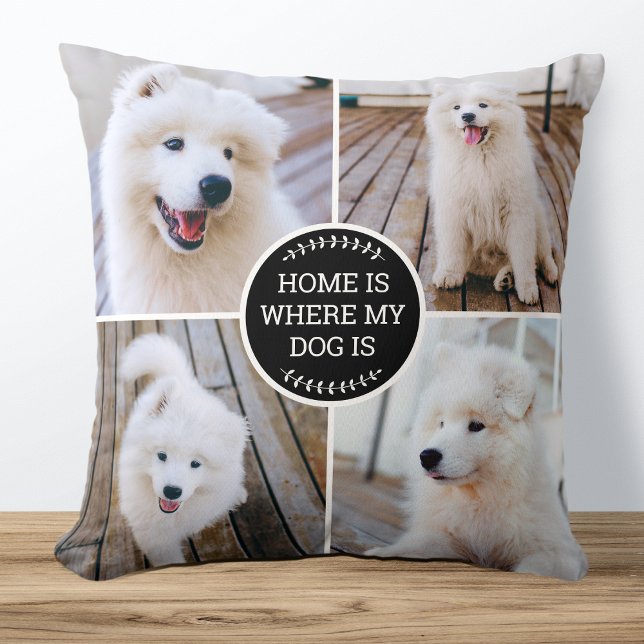 Personalised Photo Collage Custom Colour Dog Black Cushion (Creator Uploaded)