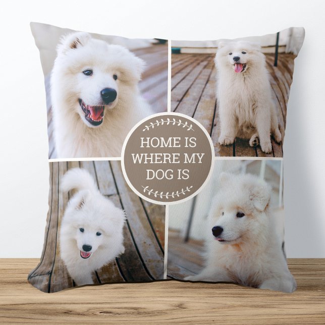 Personalised Photo Collage Custom Colour Dog Brown Cushion (Creator Uploaded)