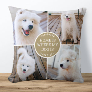Personalised Photo Collage Custom Colour Dog Gold Cushion