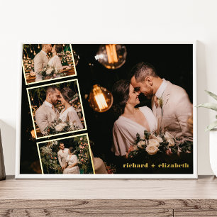 Personalised Photo Collage Custom Names Chic Gold Foil Prints